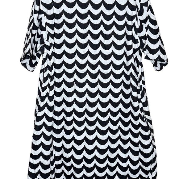 Marimekko Uniqlo Laine Short Sleeve Black White Shirt Dress Size M Linen Button - Picture 3 of 12